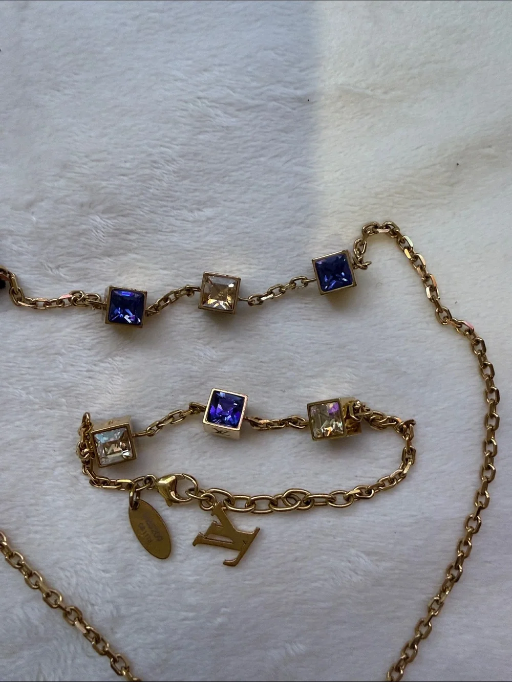 Louis Vuitton Collier Gamble Necklace and Bracelet Set with Crystal Cube Charms